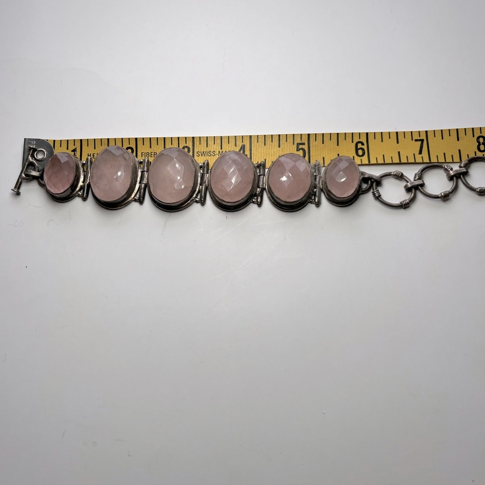 Handmade, Rose Quartz- Faceted, Cushioned withSterling 8”Adjustable Bracelet EUC - Picture 9 of 9